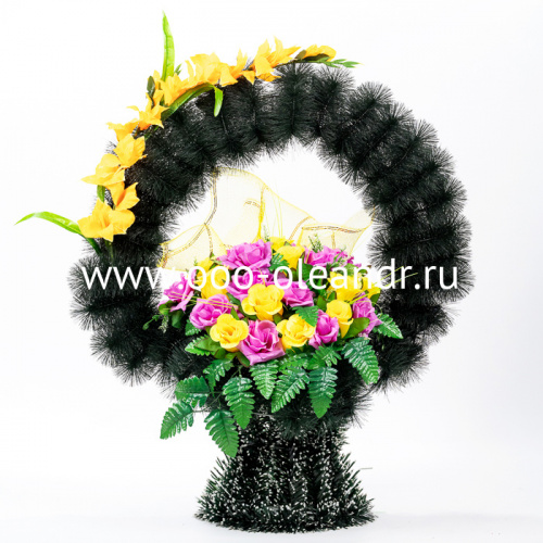 СК21 Корзина круглая хвоя,ерш на мет.карк. 80х60																														