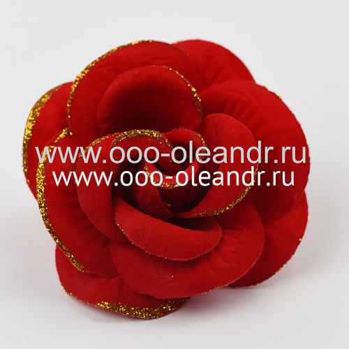 Г0307 Искусственная голова роза бархатная круглая с зол. d=13см, 100шт